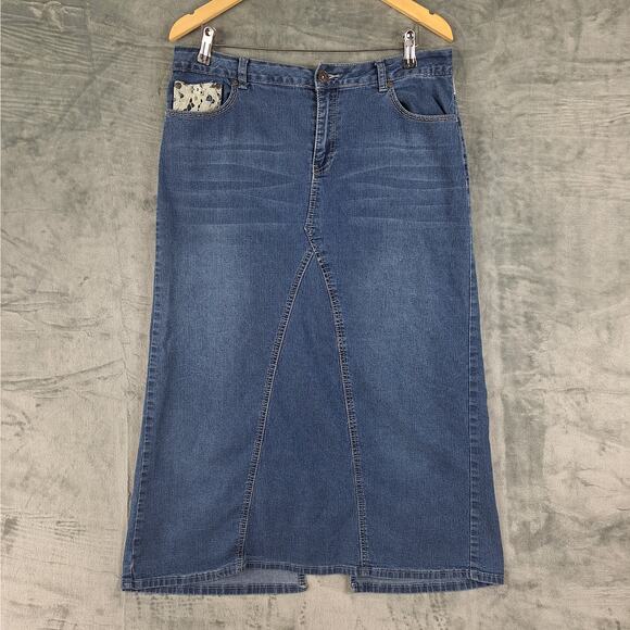 Womens Skirt 12 Boho Country Western Cowgirl Rodeo Ranch Denim Church Modest - Picture 1 of 8